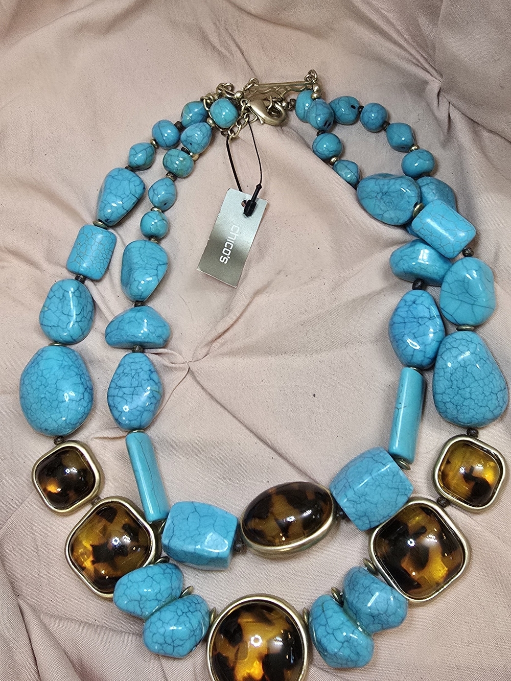 Chico's Turquoise and Amber Statement Necklace